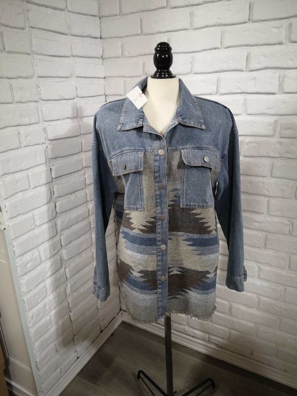 NWT - OCI Fashions Unisex Aztec Geometric Pattern w/ Blue Denim Over Jacket